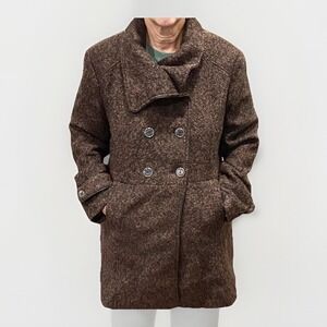 Steve Madden Wool Blend Coat size Lg Double Breasted Brown Hand Pockets